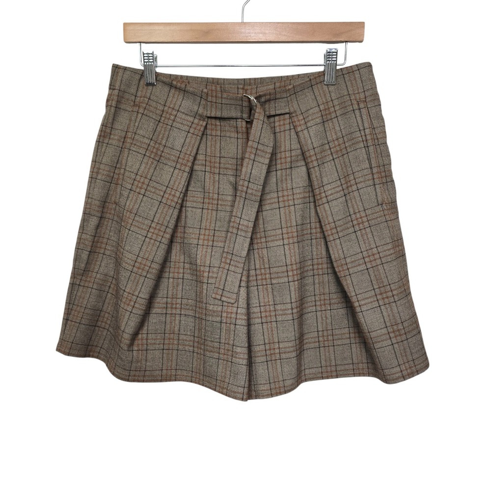 Tibi Plaid Pleated Wool Blend Shorts Womens Size 6 Belted Preppy Academia